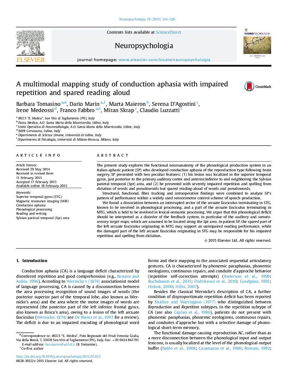 A multimodal mapping study of conduction aphasia with impaired repetition and spared reading aloud