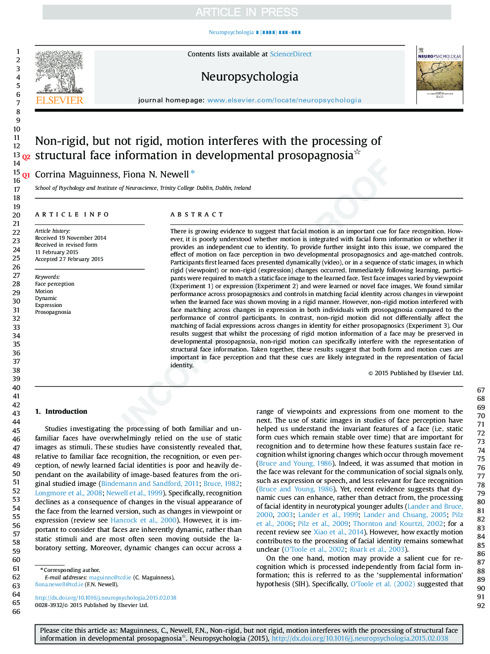 Non-rigid, but not rigid, motion interferes with the processing of structural face information in developmental prosopagnosia