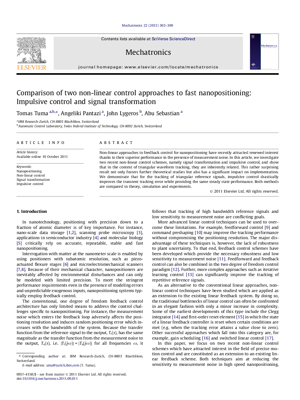 Comparison of two non-linear control approaches to fast nanopositioning: Impulsive control and signal transformation