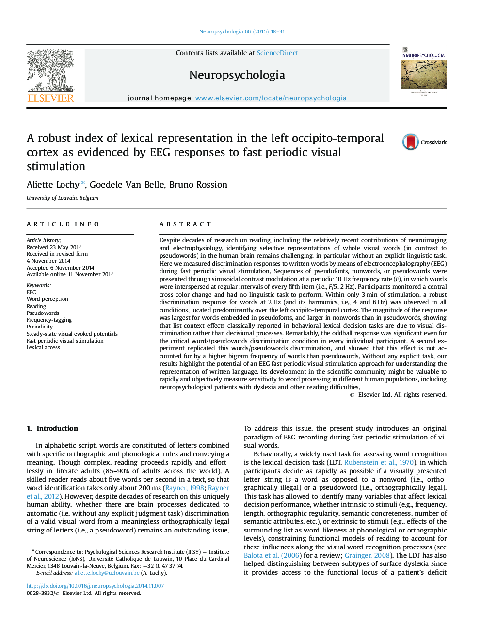 A robust index of lexical representation in the left occipito-temporal cortex as evidenced by EEG responses to fast periodic visual stimulation