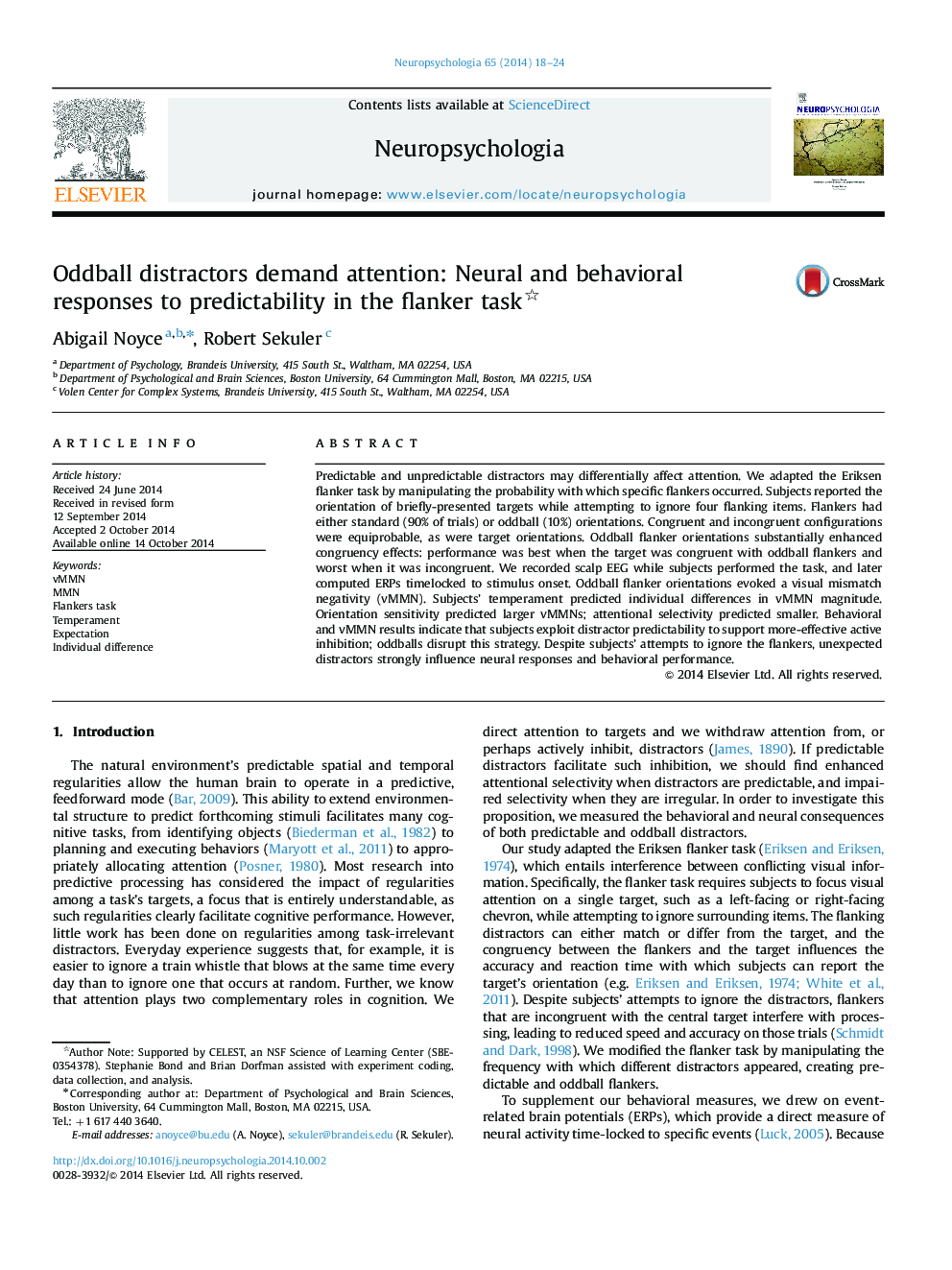 Oddball distractors demand attention: Neural and behavioral responses to predictability in the flanker task