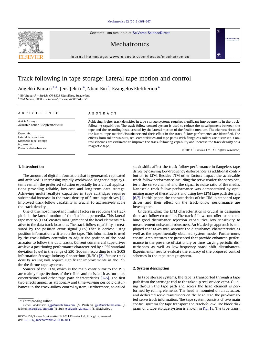 Track-following in tape storage: Lateral tape motion and control