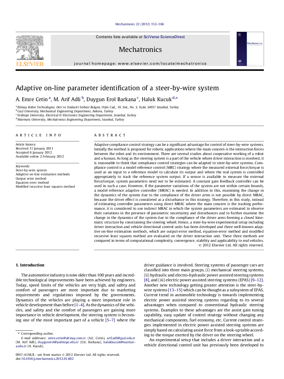 Adaptive on-line parameter identification of a steer-by-wire system