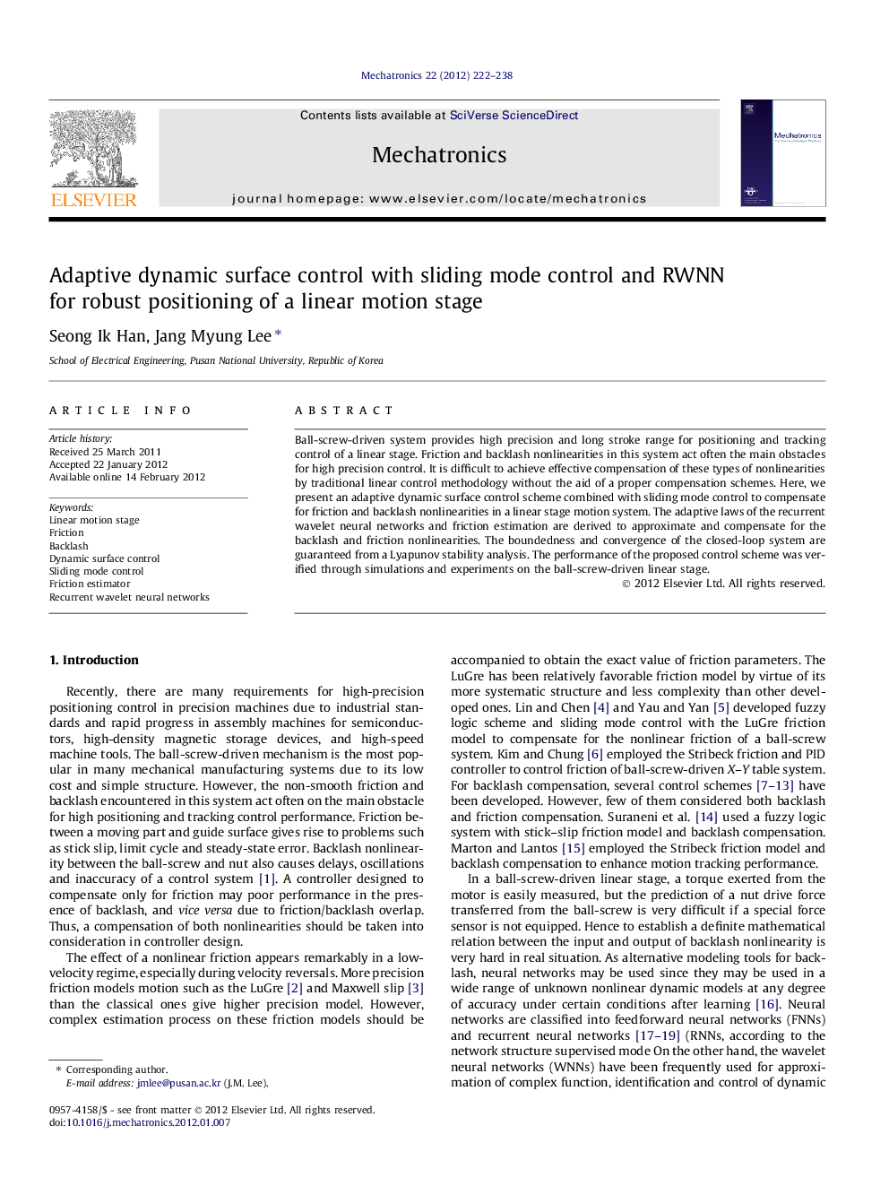 Adaptive dynamic surface control with sliding mode control and RWNN for robust positioning of a linear motion stage