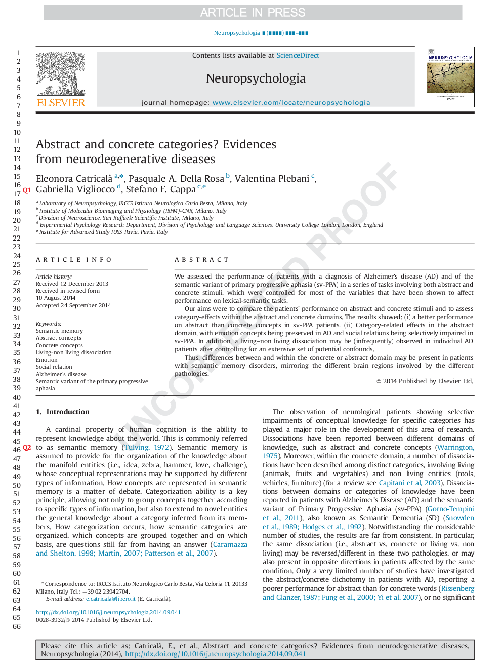 Abstract and concrete categories? Evidences from neurodegenerative diseases