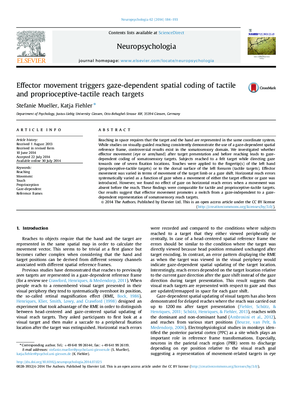 Effector movement triggers gaze-dependent spatial coding of tactile and proprioceptive-tactile reach targets