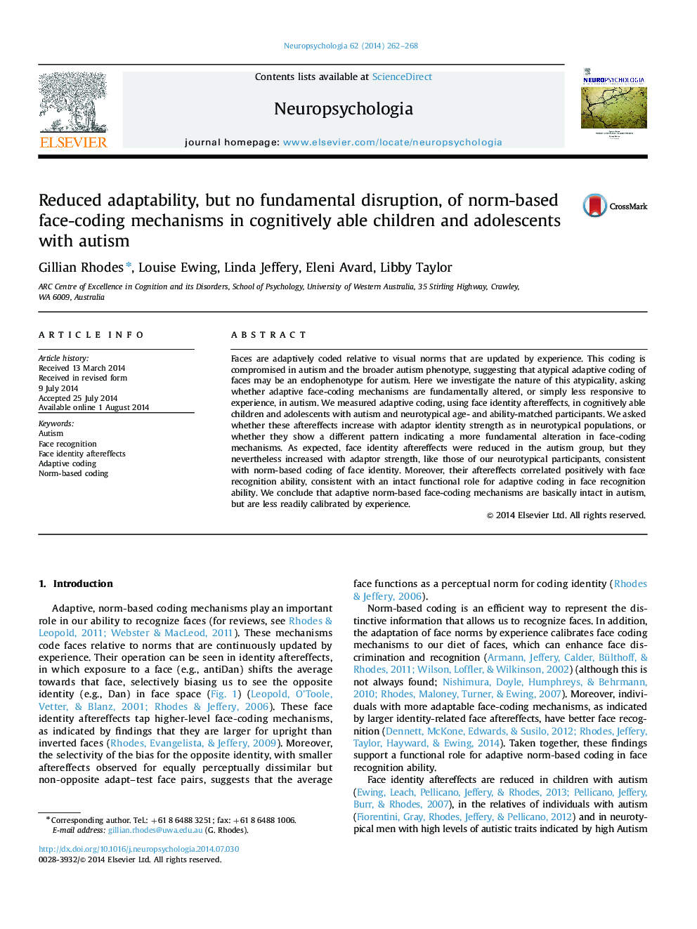 Reduced adaptability, but no fundamental disruption, of norm-based face-coding mechanisms in cognitively able children and adolescents with autism