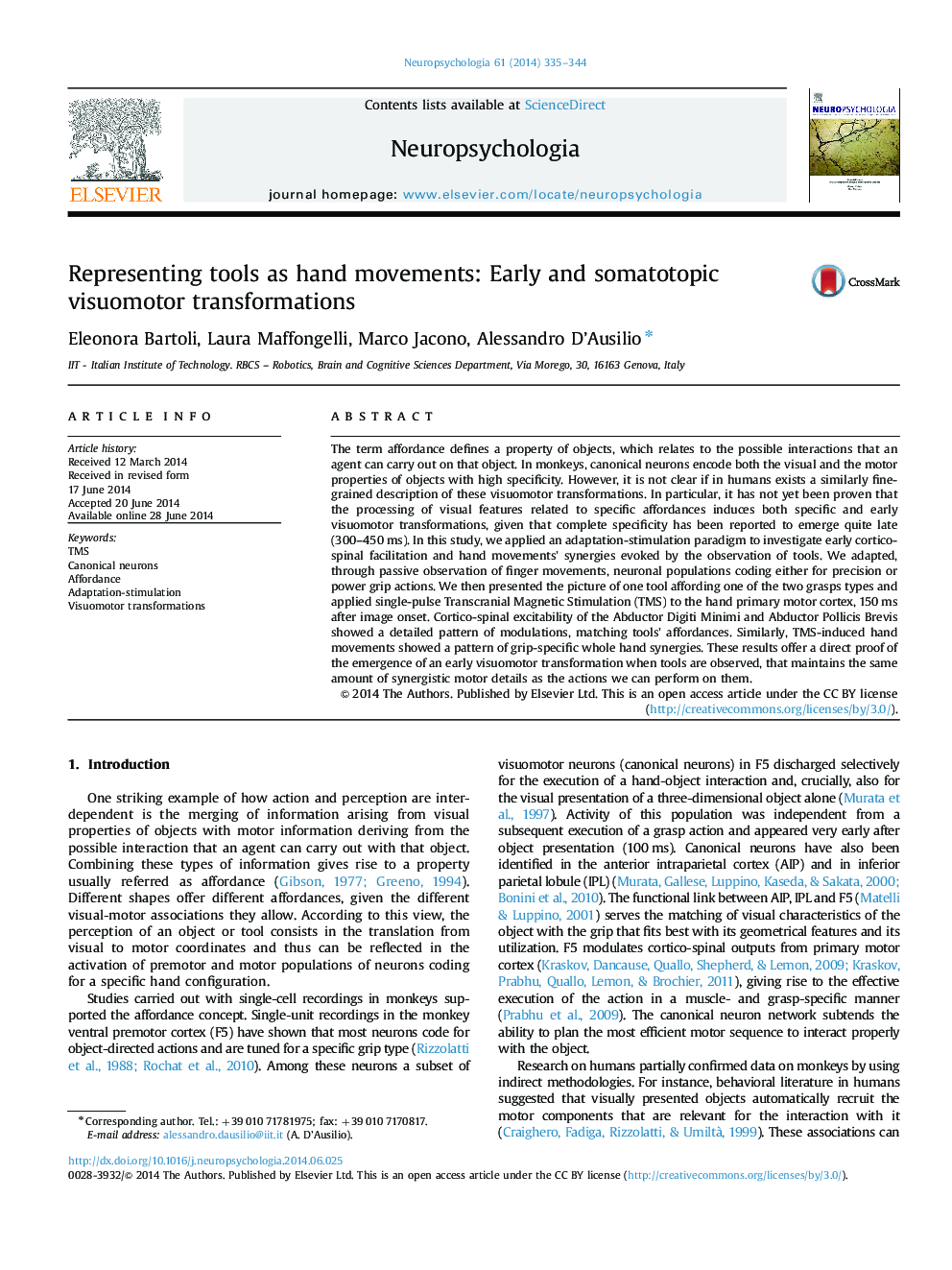 Representing tools as hand movements: Early and somatotopic visuomotor transformations