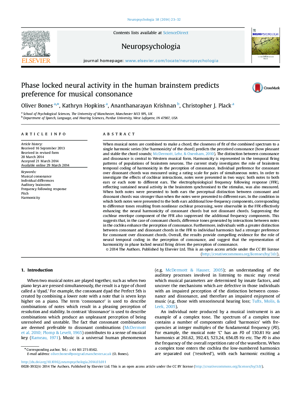 Phase locked neural activity in the human brainstem predicts preference for musical consonance