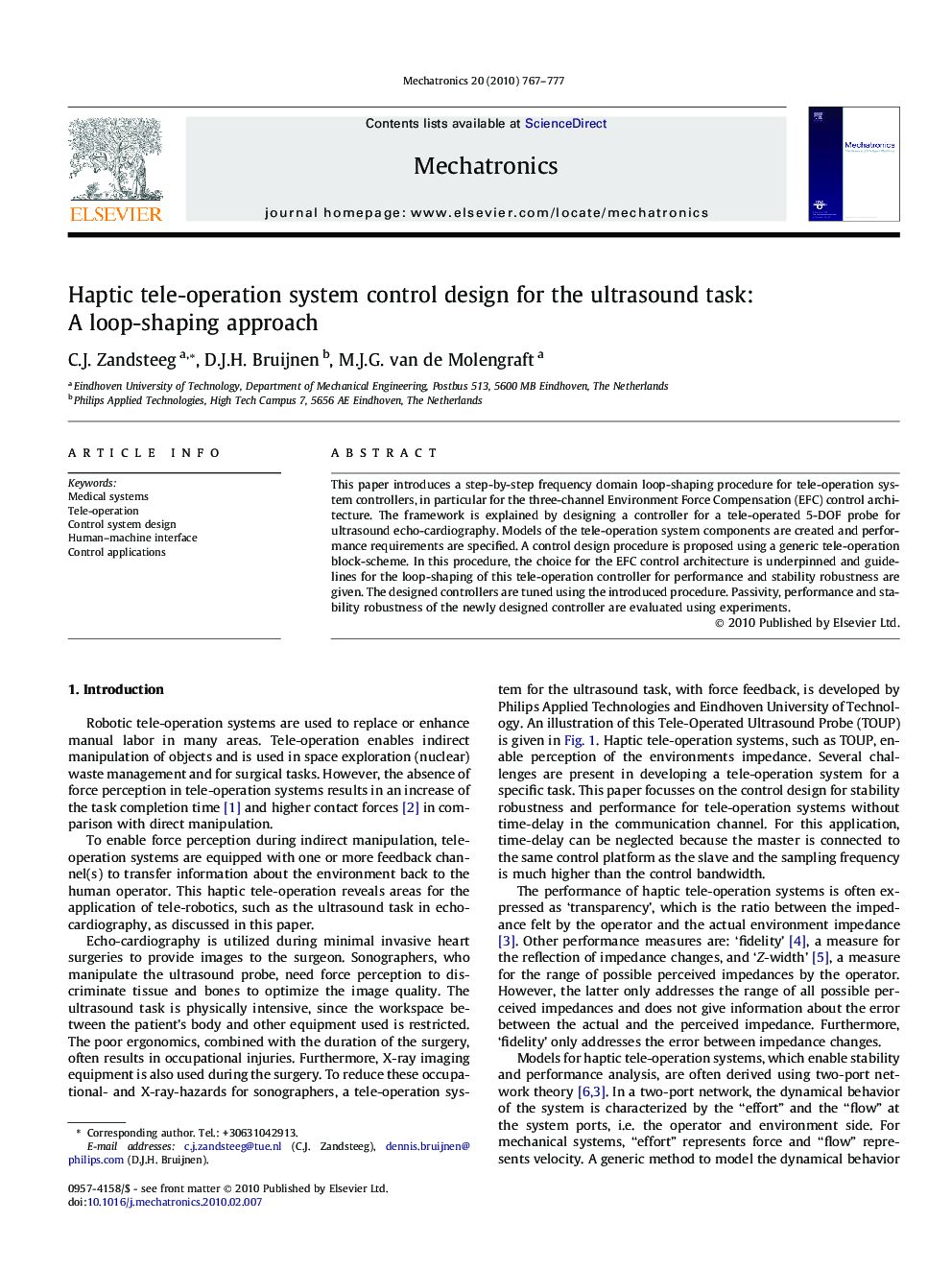 Haptic tele-operation system control design for the ultrasound task: A loop-shaping approach