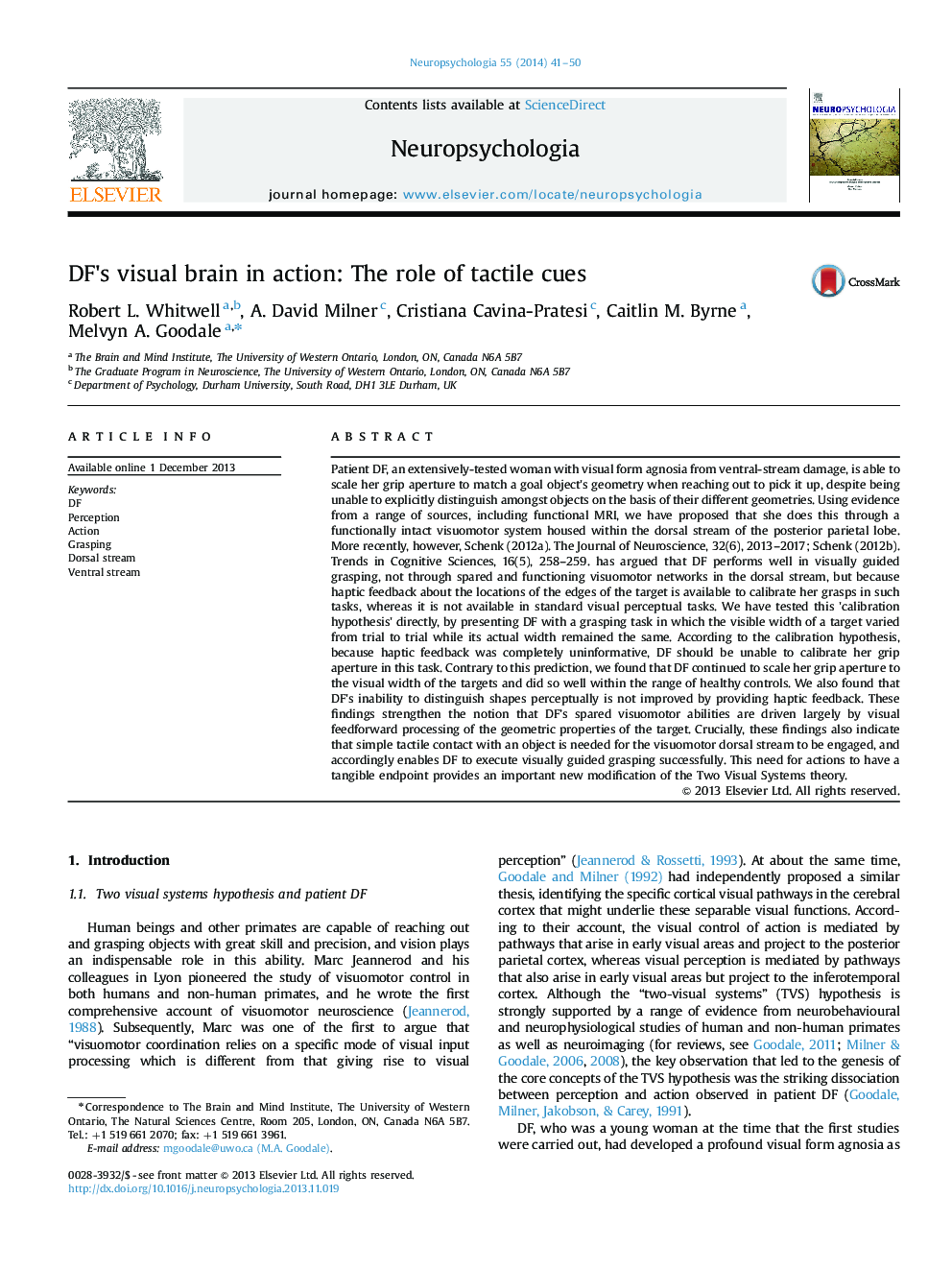 DF's visual brain in action: The role of tactile cues