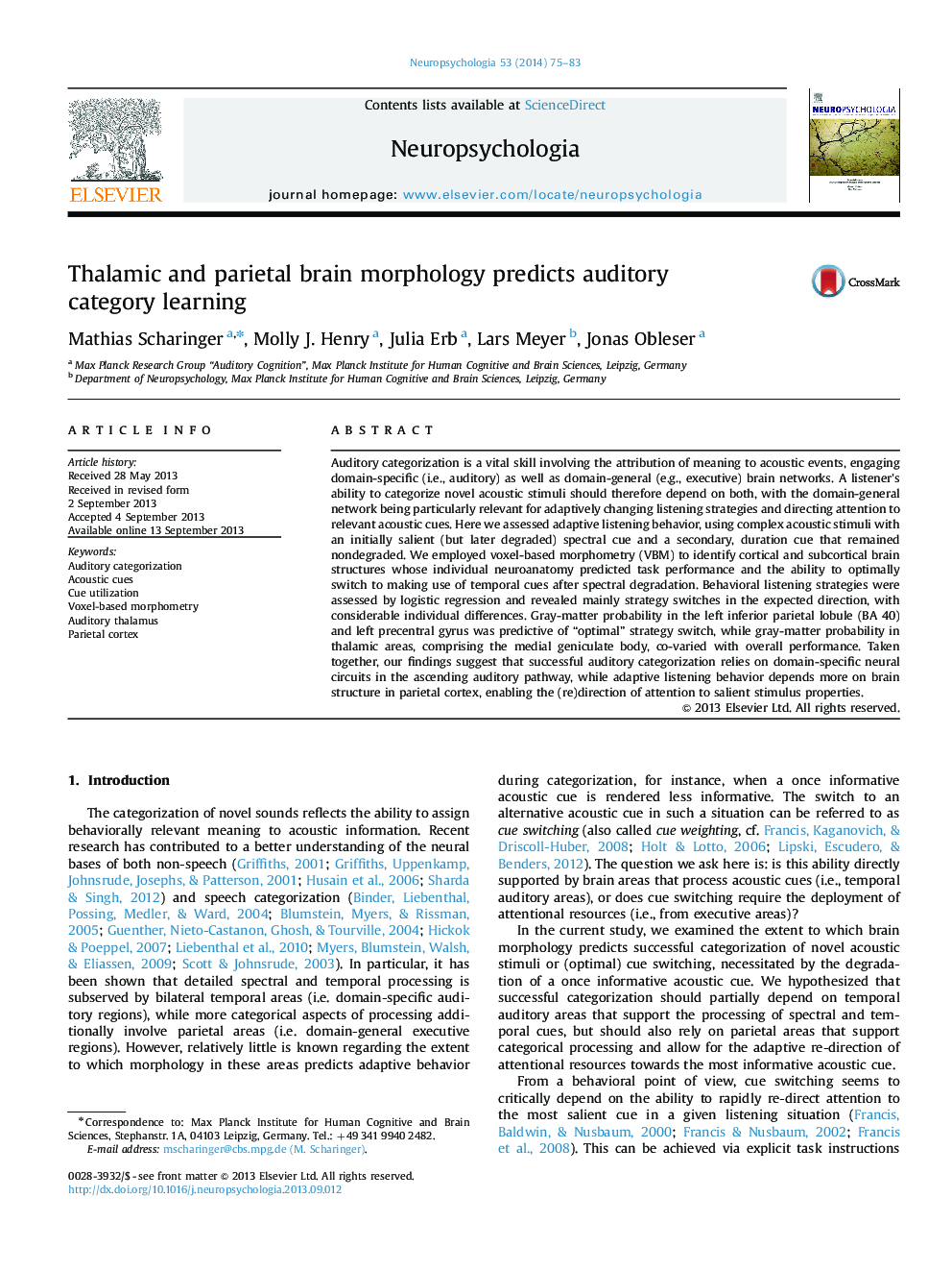 Thalamic and parietal brain morphology predicts auditory category learning