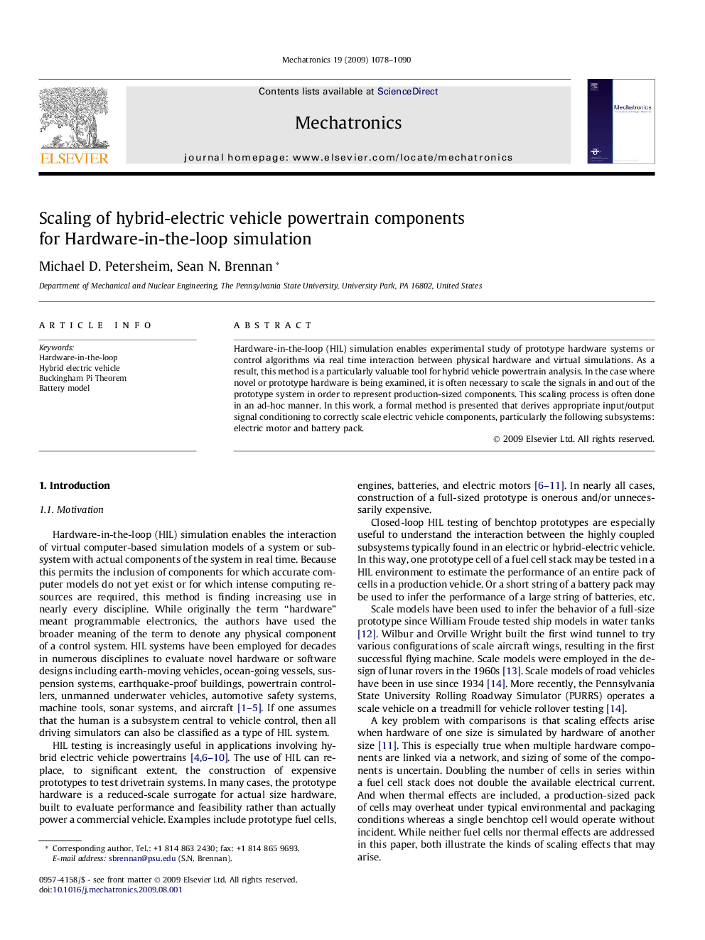 Scaling of hybrid-electric vehicle powertrain components for Hardware-in-the-loop simulation