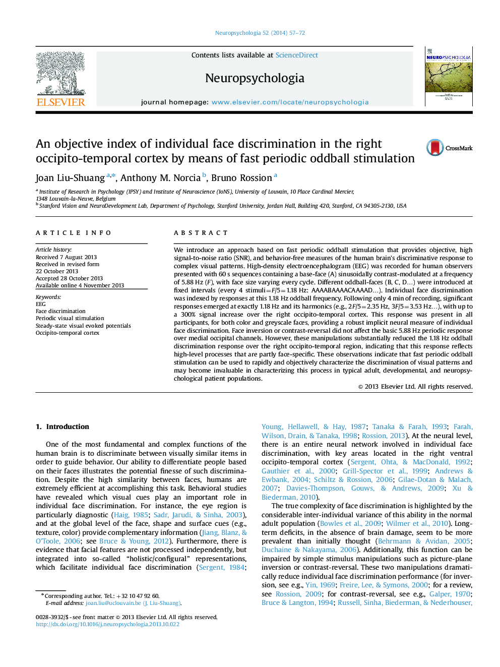 An objective index of individual face discrimination in the right occipito-temporal cortex by means of fast periodic oddball stimulation