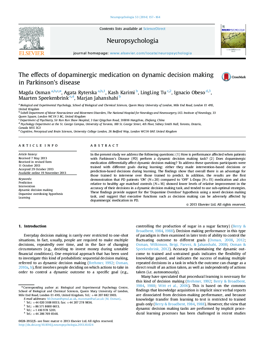 The effects of dopaminergic medication on dynamic decision making in Parkinson's disease