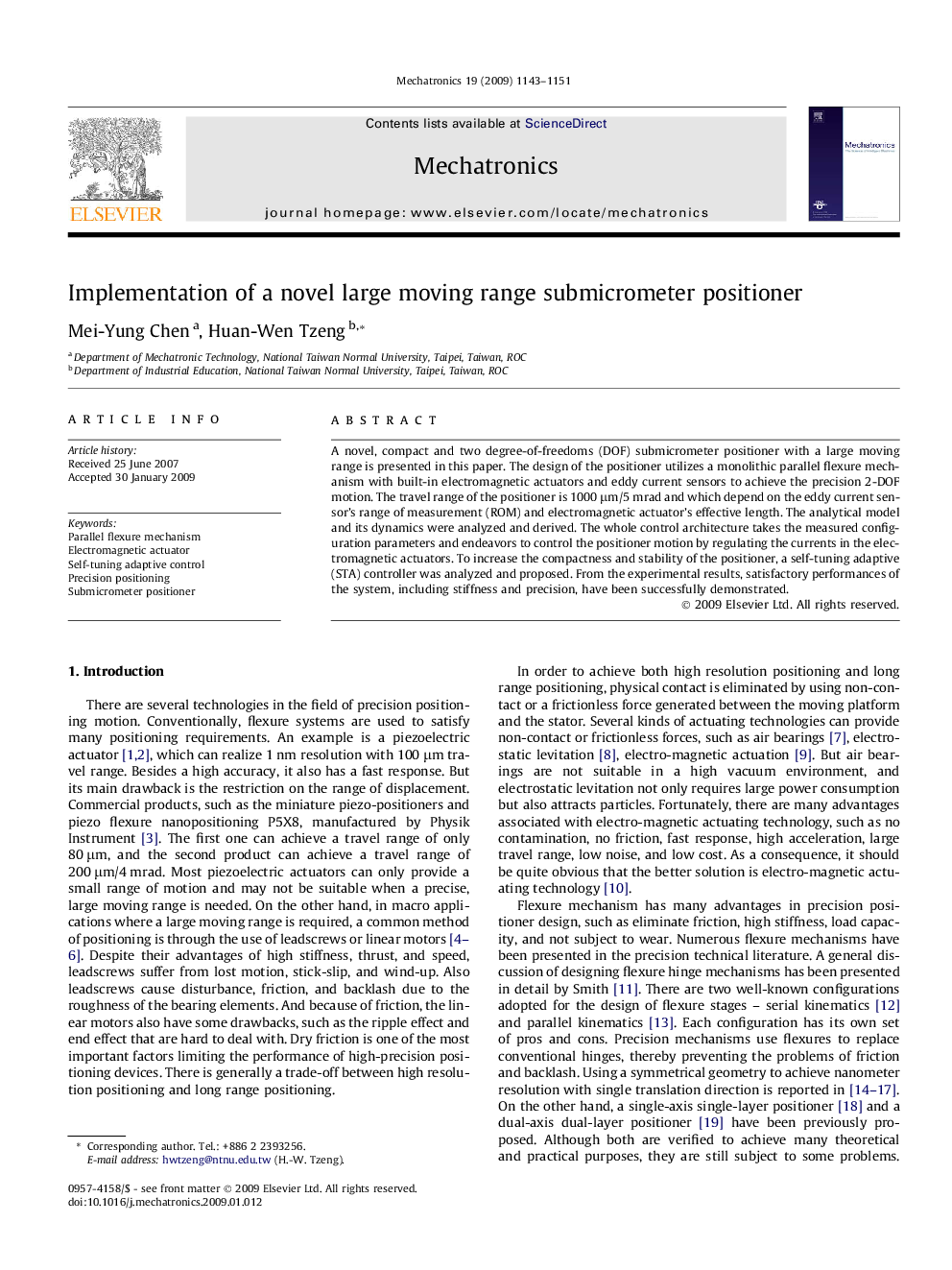 Implementation of a novel large moving range submicrometer positioner