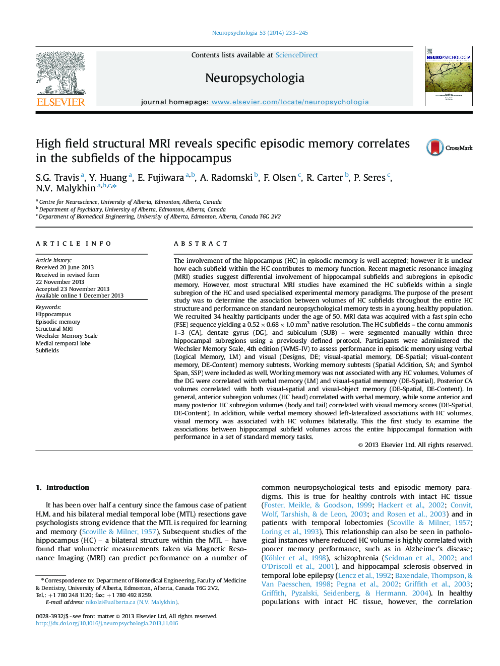 High field structural MRI reveals specific episodic memory correlates in the subfields of the hippocampus