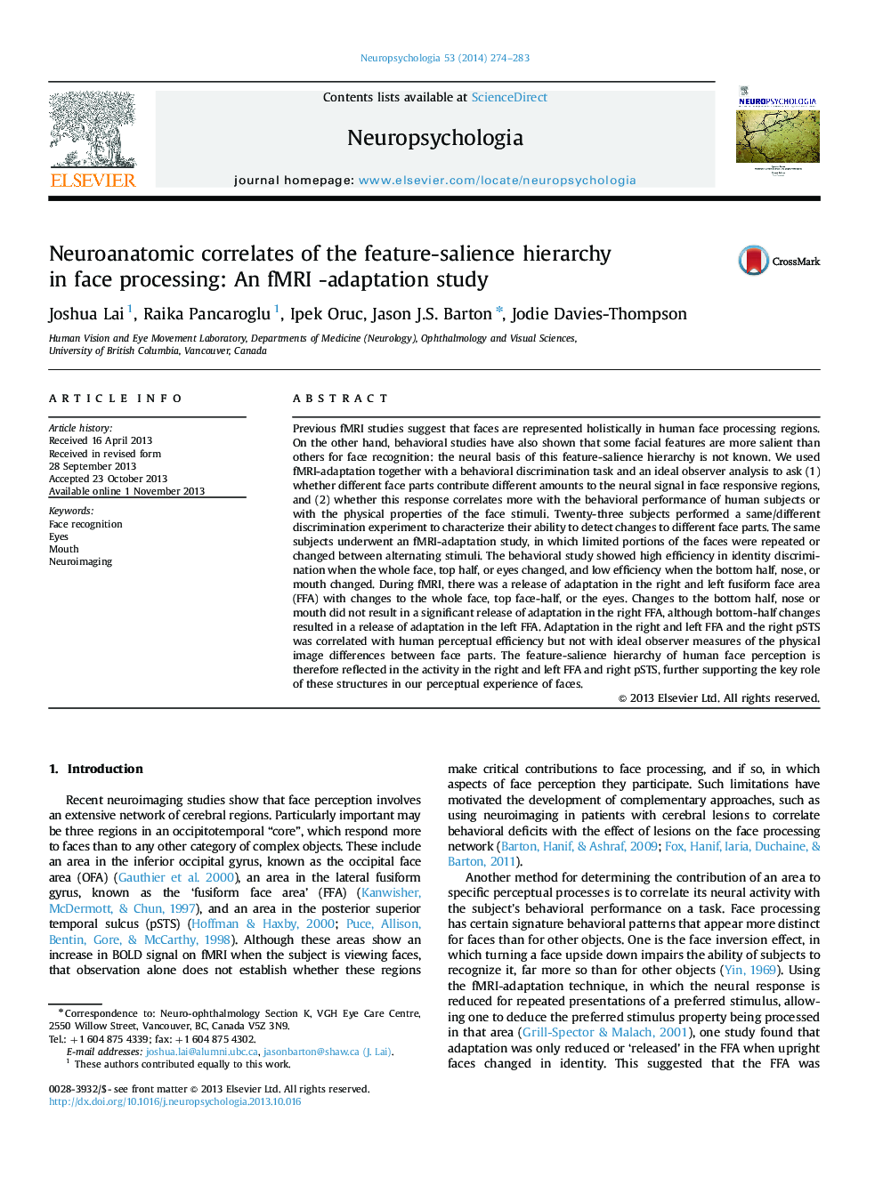 Neuroanatomic correlates of the feature-salience hierarchy in face processing: An fMRI -adaptation study