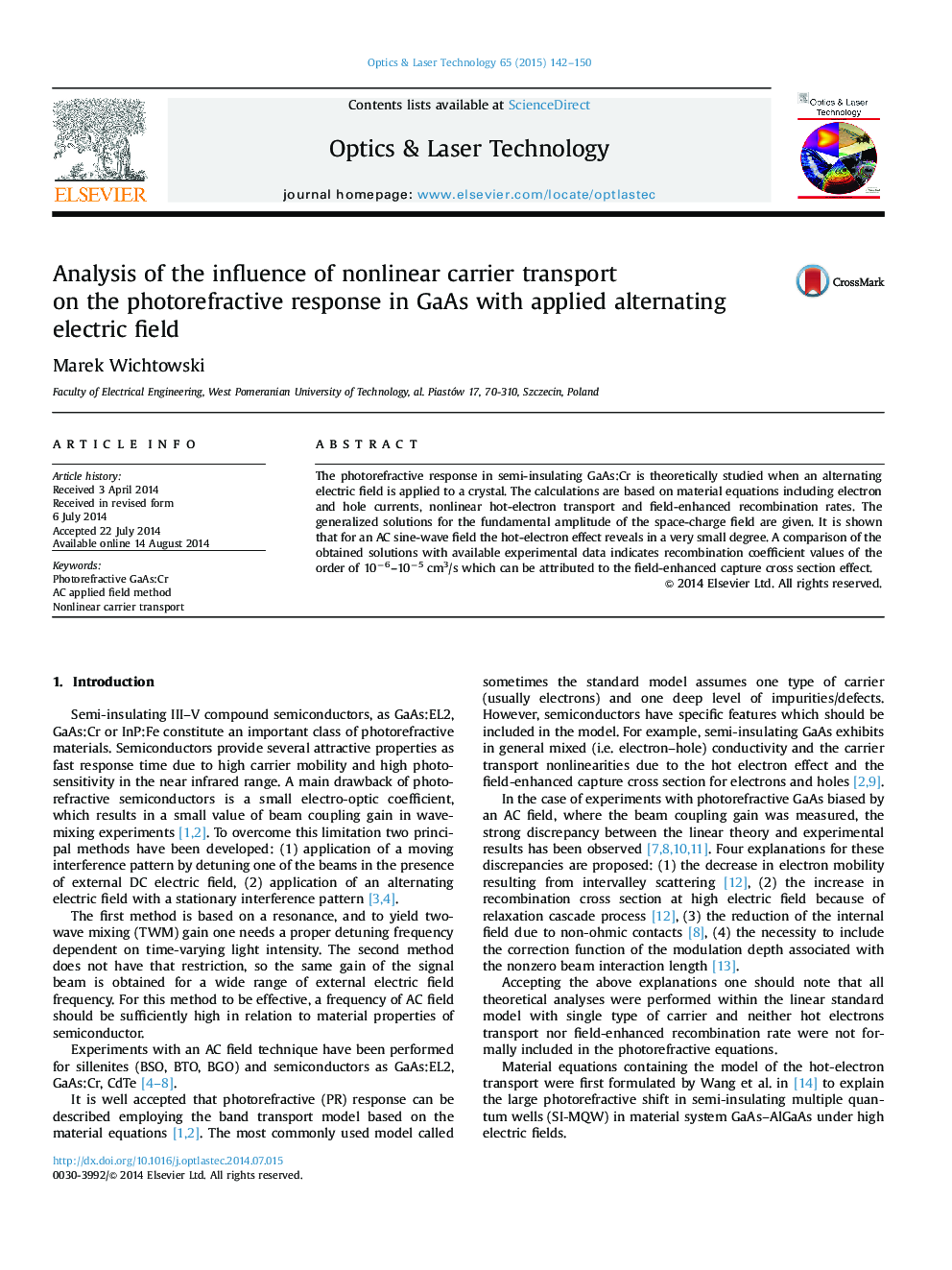 Analysis of the influence of nonlinear carrier transport on the photorefractive response in GaAs with applied alternating electric field