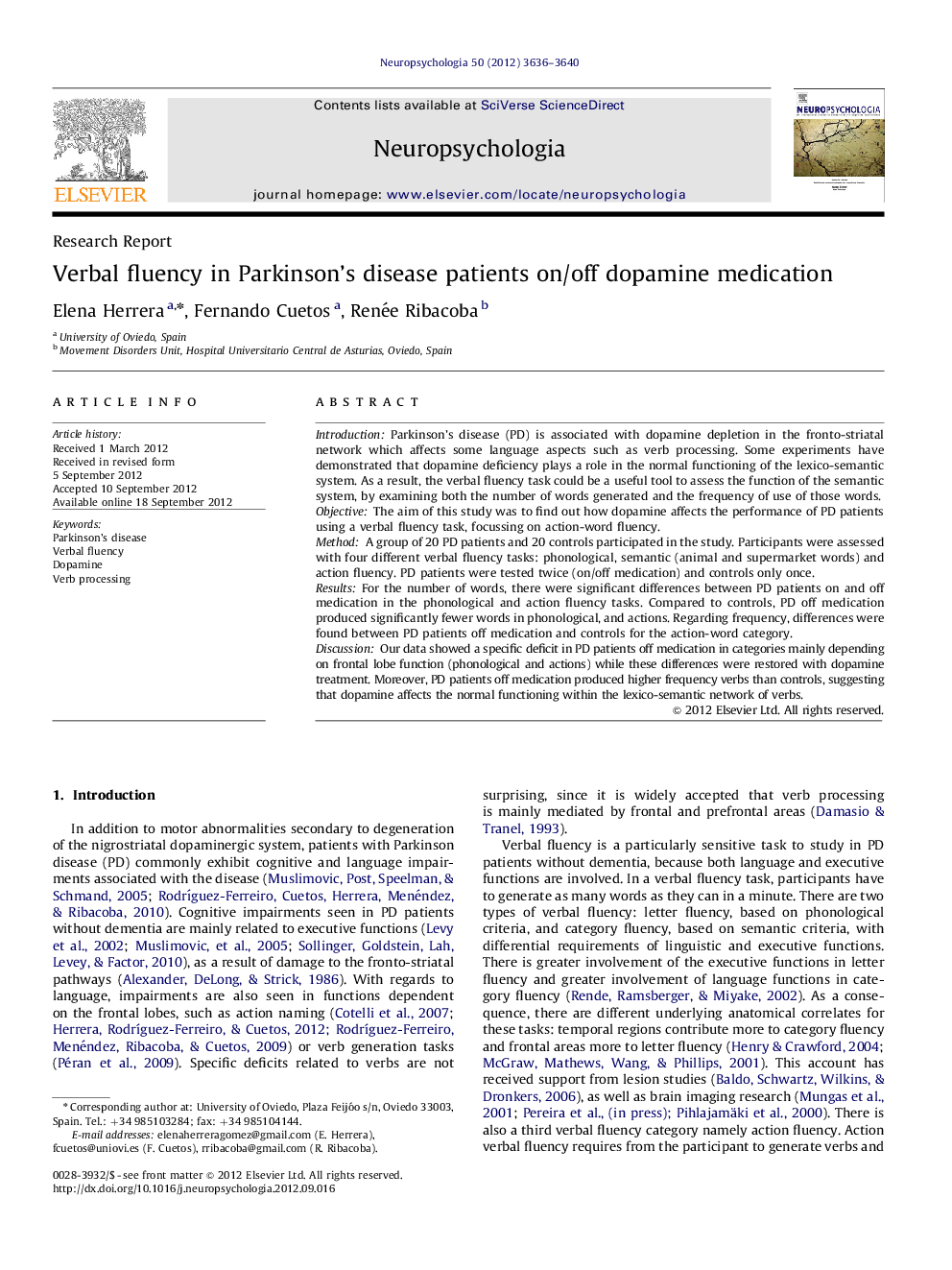 Verbal fluency in Parkinson's disease patients on/off dopamine medication