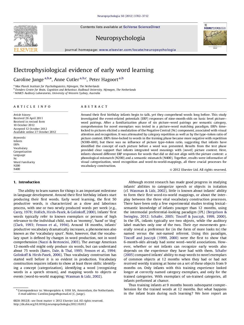 Electrophysiological evidence of early word learning