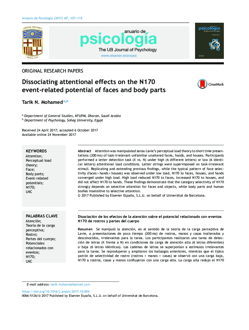 Dissociating attentional effects on the N170 event-related potential of faces and body parts