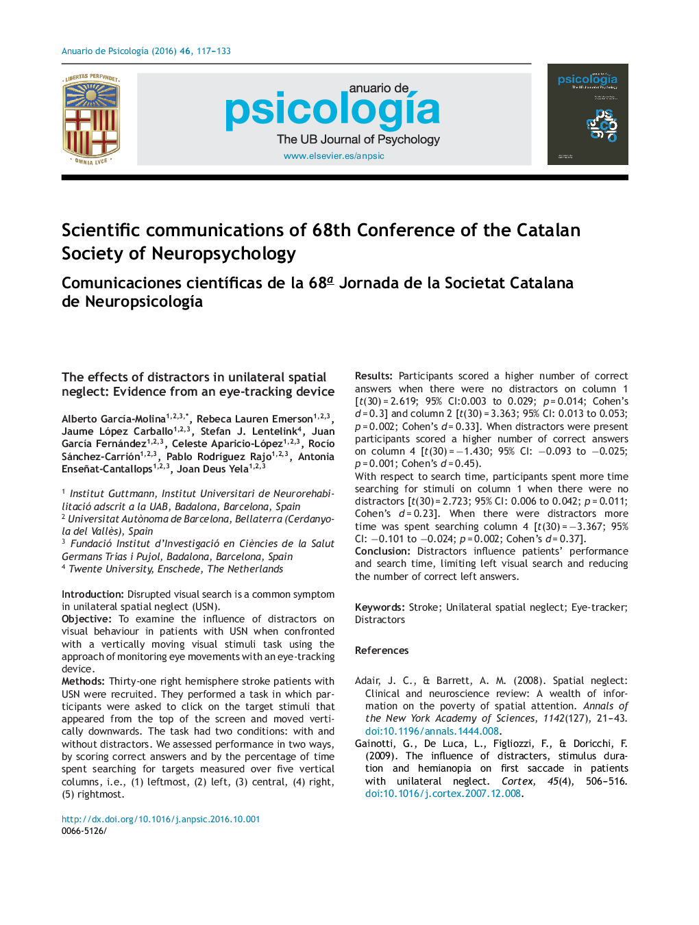 عکس صفحه اول مقاله: Scientific communications of 68th Conference of the Catalan Society of Neuropsychology Scientific communications of 68th Conference of the Catalan Society of Neuropsychology