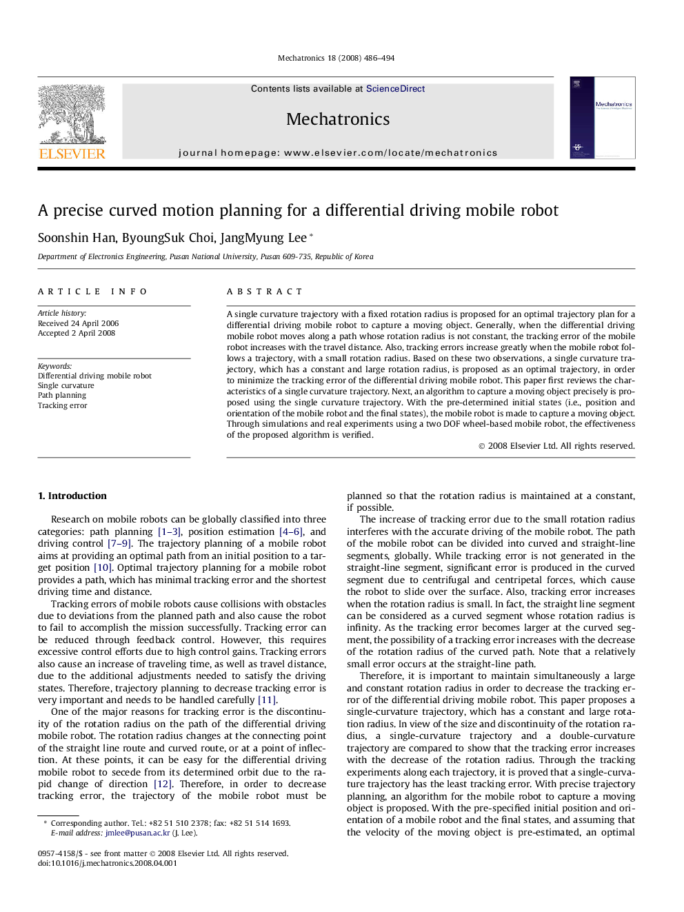 A precise curved motion planning for a differential driving mobile robot