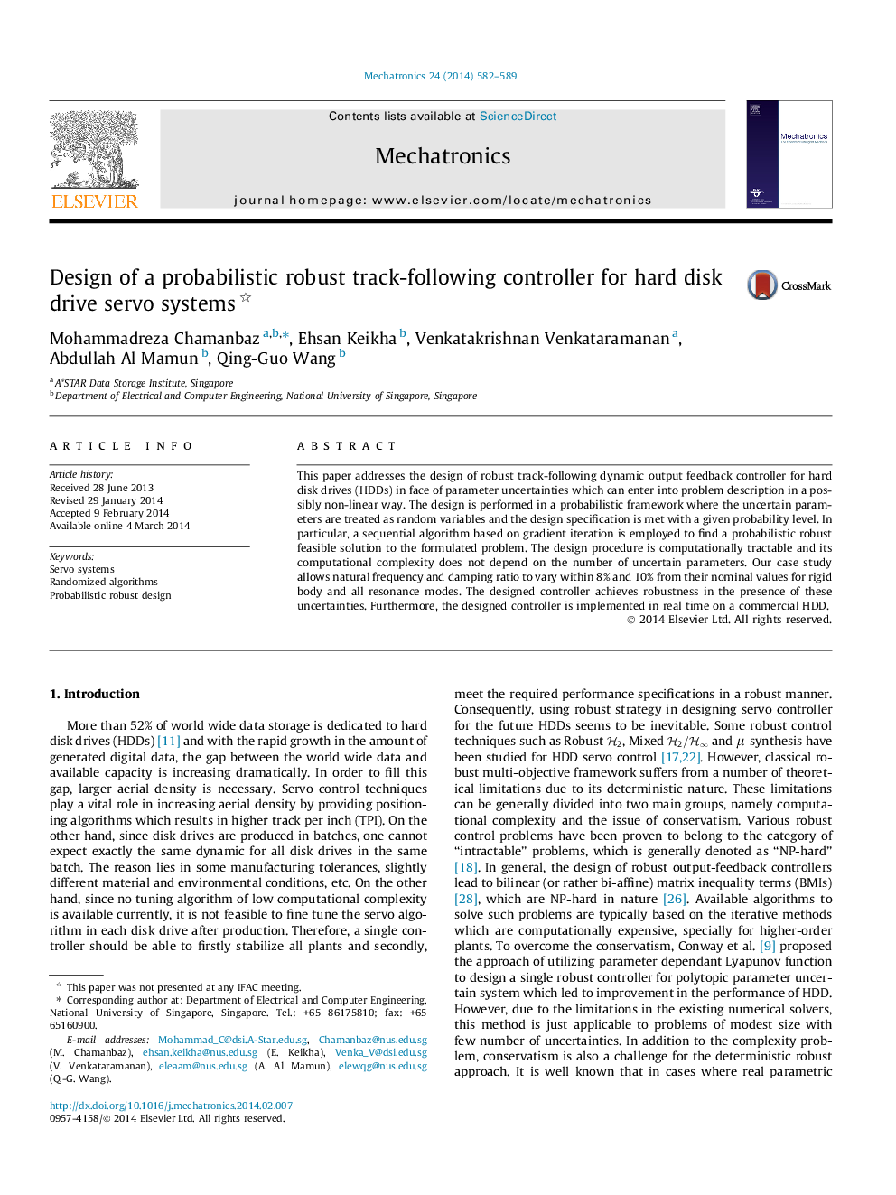 Design of a probabilistic robust track-following controller for hard disk drive servo systems 