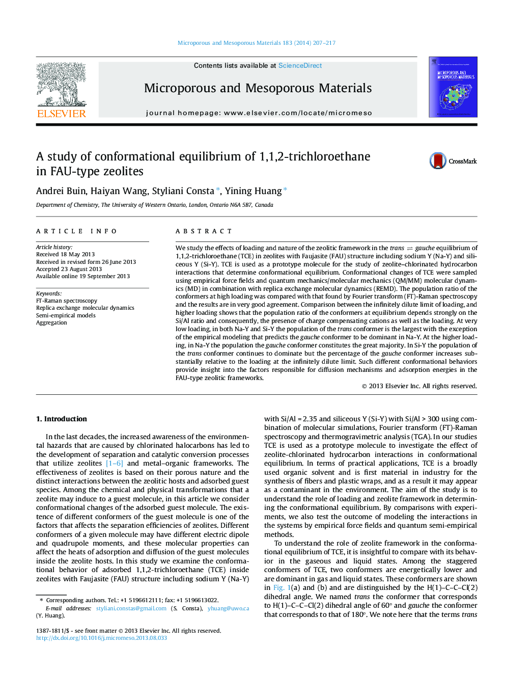 A study of conformational equilibrium of 1,1,2-trichloroethane in FAU-type zeolites