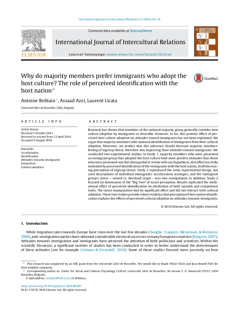 Why do majority members prefer immigrants who adopt the host culture? The role of perceived identification with the host nation