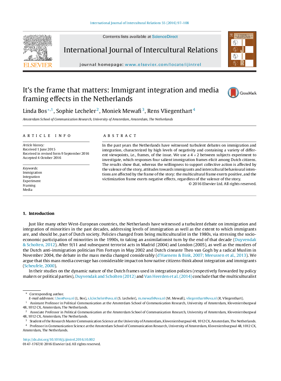 It's the frame that matters: Immigrant integration and media framing effects in the Netherlands