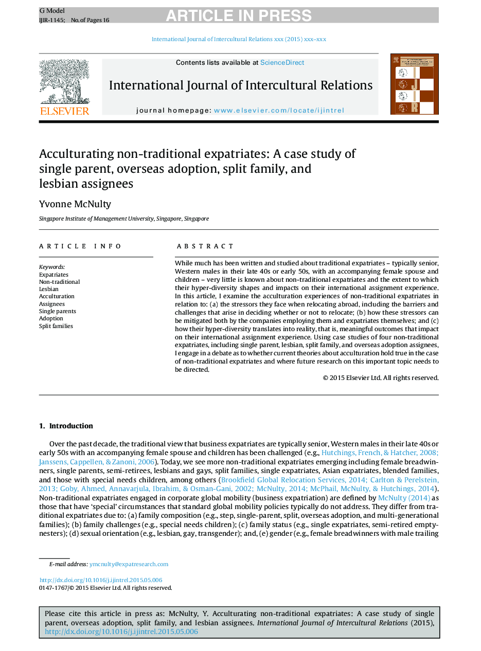 Acculturating non-traditional expatriates: A case study of single parent, overseas adoption, split family, and lesbian assignees