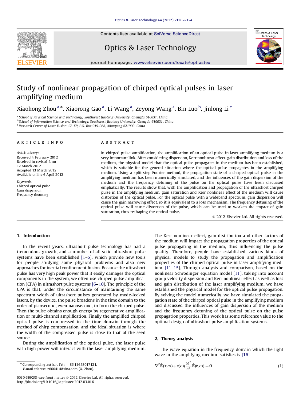 Study of nonlinear propagation of chirped optical pulses in laser amplifying medium