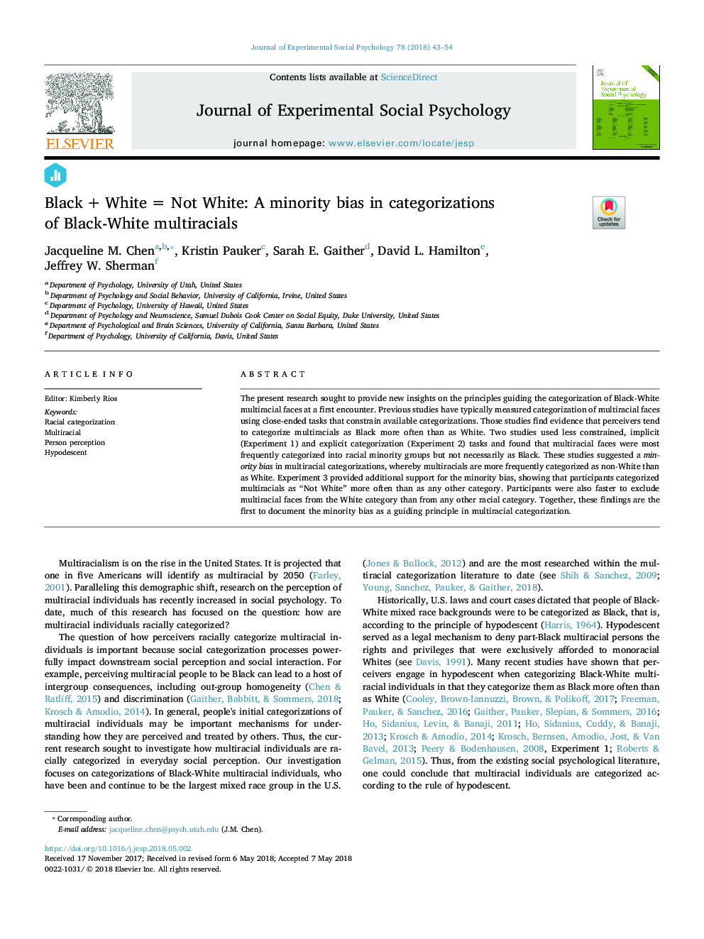 Blackâ¯+â¯Whiteâ¯= Not White: A minority bias in categorizations of Black-White multiracials