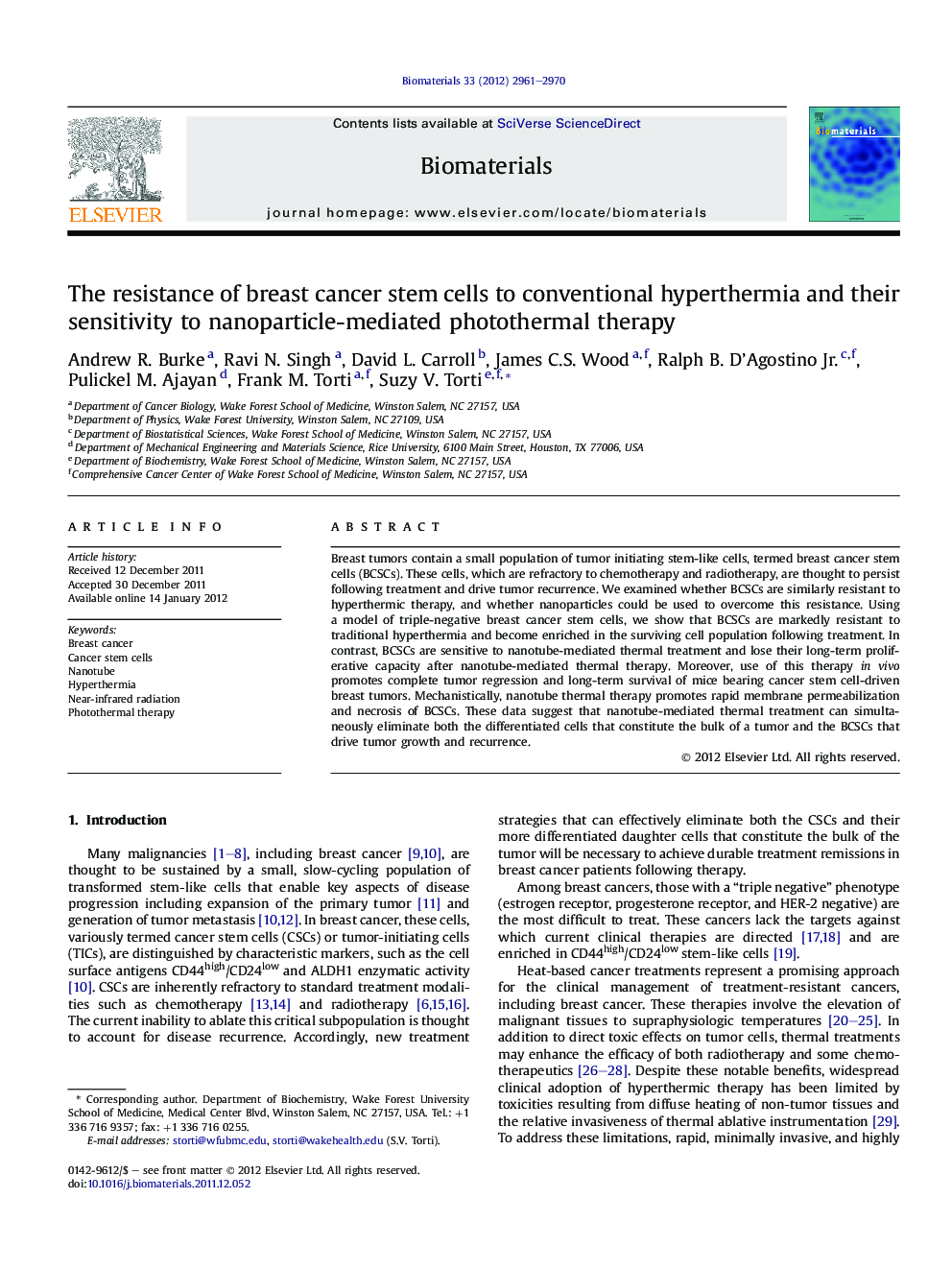 The resistance of breast cancer stem cells to conventional hyperthermia and their sensitivity to nanoparticle-mediated photothermal therapy