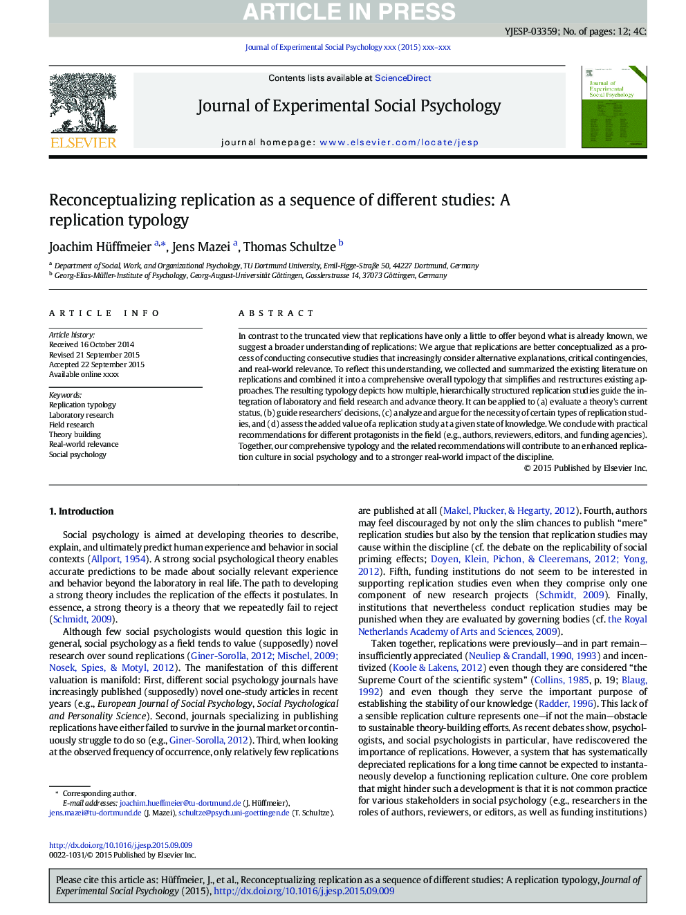 Reconceptualizing replication as a sequence of different studies: A replication typology