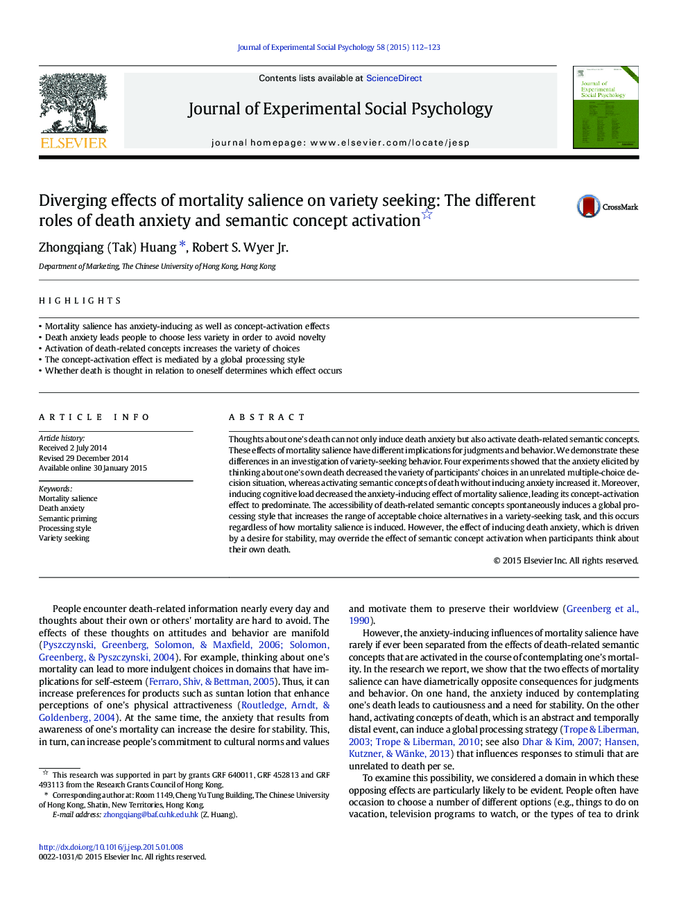 Diverging effects of mortality salience on variety seeking: The different roles of death anxiety and semantic concept activation