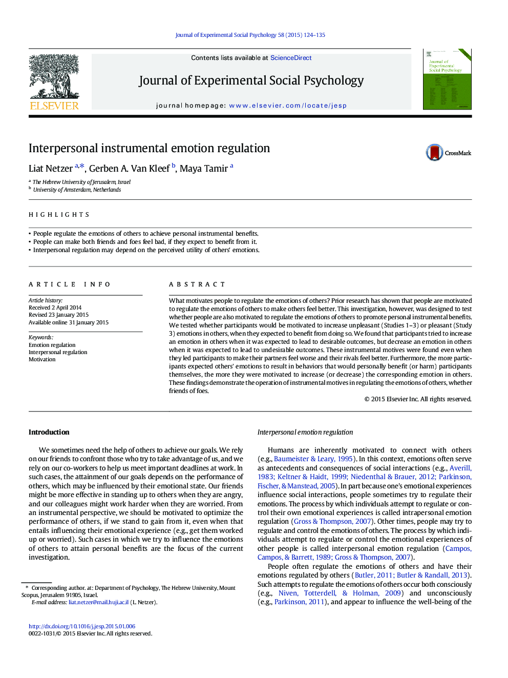 Interpersonal instrumental emotion regulation