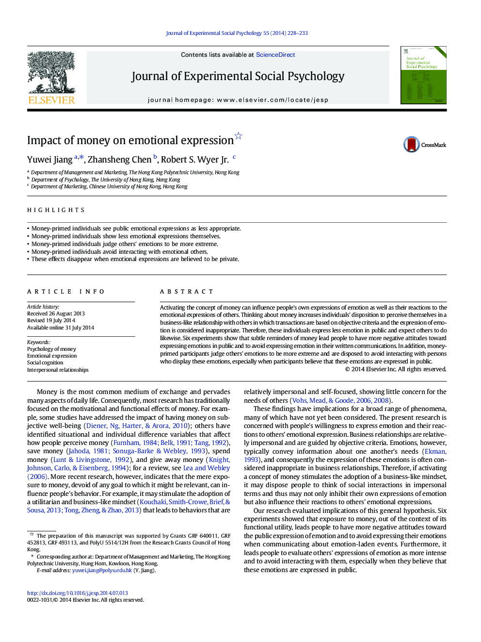 Impact of money on emotional expression