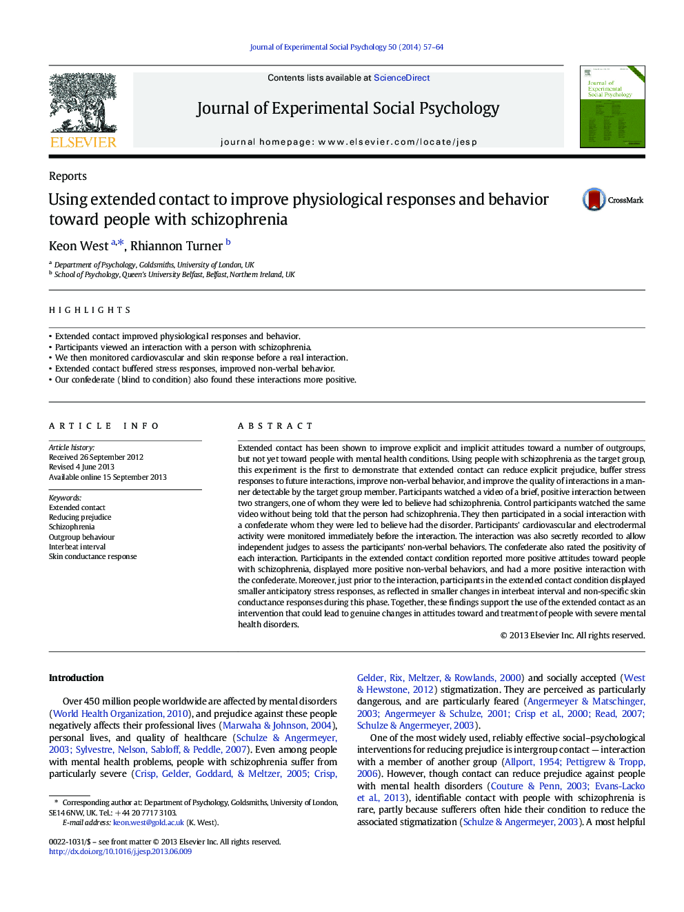 Using extended contact to improve physiological responses and behavior toward people with schizophrenia