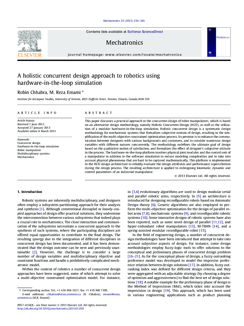 A holistic concurrent design approach to robotics using hardware-in-the-loop simulation