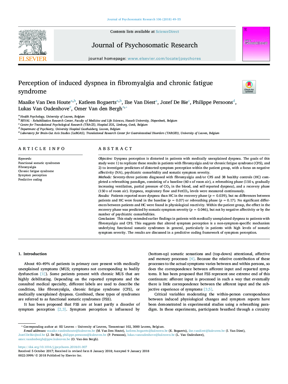 Perception of induced dyspnea in fibromyalgia and chronic fatigue syndrome