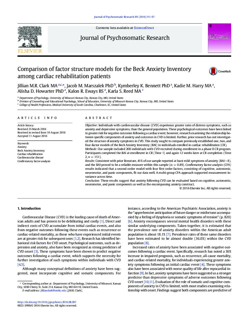 Comparison of factor structure models for the Beck Anxiety Inventory among cardiac rehabilitation patients