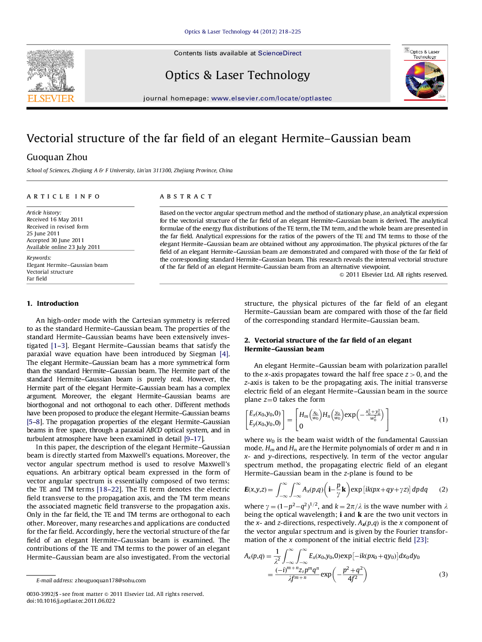 Vectorial structure of the far field of an elegant Hermite–Gaussian beam