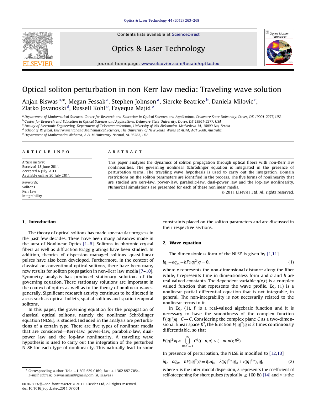 Optical soliton perturbation in non-Kerr law media: Traveling wave solution