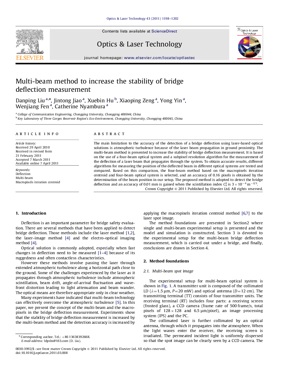 Multi-beam method to increase the stability of bridge deflection measurement