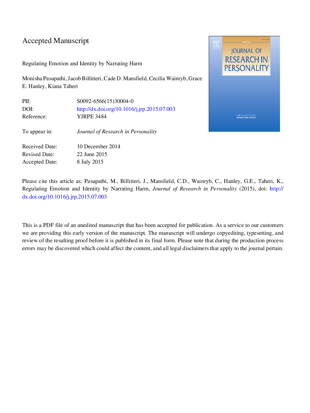 Regulating emotion and identity by narrating harm