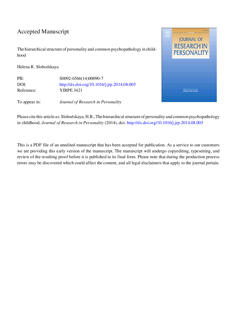 The hierarchical structure of personality and common psychopathology in childhood