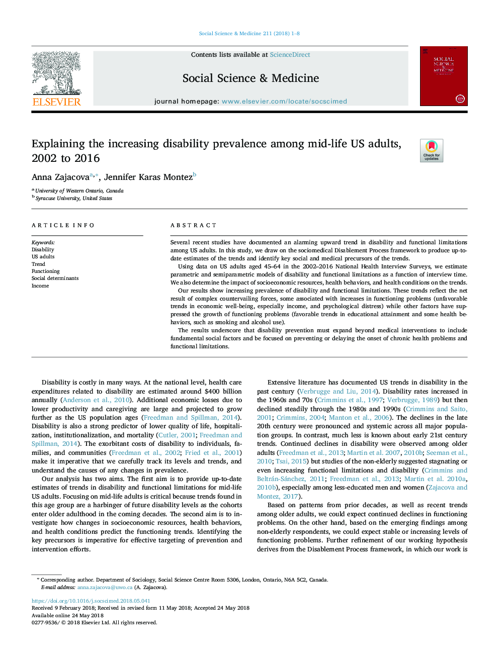 Explaining the increasing disability prevalence among mid-life US adults, 2002 to 2016